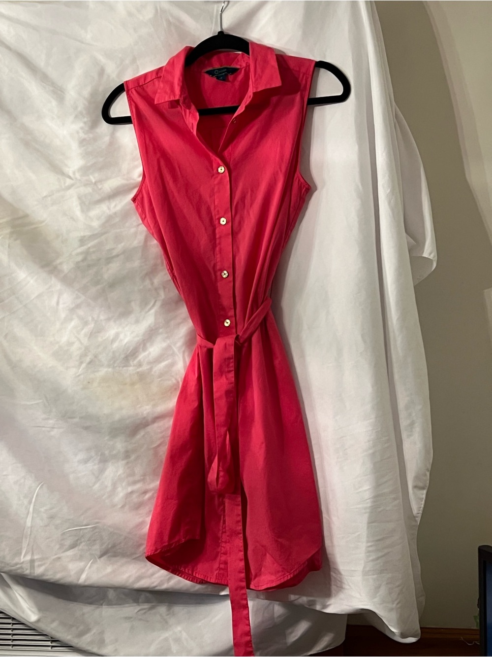 C. Wonder Sleeveless Button-Front Shirt Dress in Hot Pink